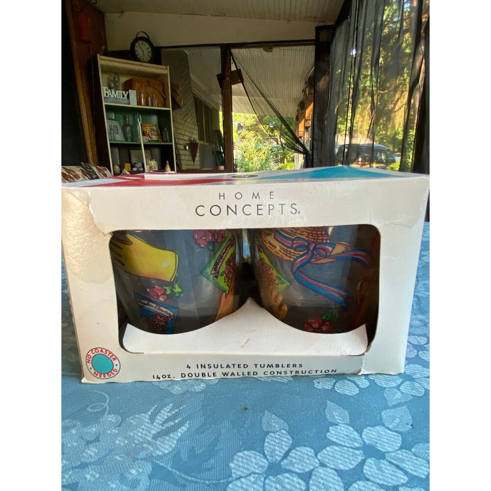 Home Concepts 4 pack of Insulated Tumblers 14 oz. Gardening Theme Pattern EUC